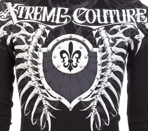 Vista 6 de Xtreme Couture by Affliction - Camisa térmica de manga larga para hombre VERTEBRAE, Negro