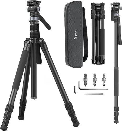 Vista 10 de SmallRig CT180 Trípode de Video, Trípode de Cámara de 72" Monopie con Cabezal Fluido, Trípode de Cámara de Aluminio, Cabezal Fluido Panorámico
