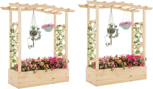 Vista 21 de HAPPYGRILL Cama de jardín elevada con enrejado y techo colgante
