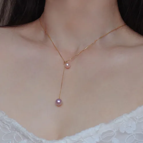 Vista 4 de Trendlooks S925 Lariat Collar cultivado de agua dulce perlas moradas y rosas reales collares colgantes deslizantes Y-collar para mujer, Plata