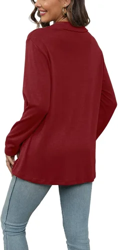Vista 2 de Camisetas de manga larga con cuello en V para mujer, para otoño e invierno