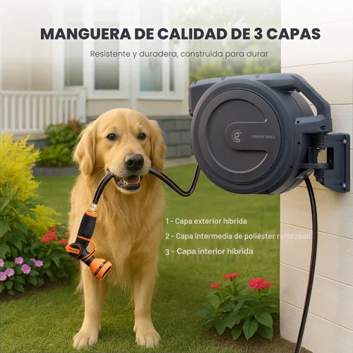 Vista 6 de Giraffe Tools AW30 - Carrete de manguera de jardín retráctil de 1/2 pulgada x 100 pies, carrete de manguera de agua montado en la pared, rebobinado