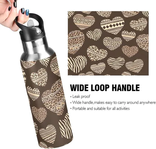 Vista 4 de Stainless Steel Water Bottle 20 Oz, BPA-Free Sport Water Bottle for Gym Outdoor Travel School, Prints Leopard Spots