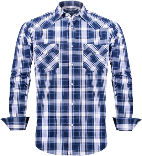 Vista 15 de Men's Western Cowboy Shirts-Long Sleeve Snap Button Plaid Shirt, Regular Fit Cotton Casual Shirt