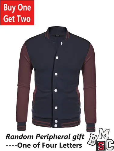 Vista 3 de COOFANDY - Chaqueta universitaria estilo aviador para hombre hecha de algodón casual y ajustada