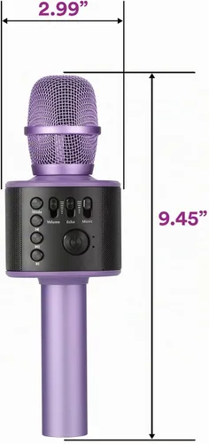 Vista 4 de Micrófono de karaoke inalámbrico Bluetooth con altavoces incorporados + grabación HD, micrófono portátil de mano Lila