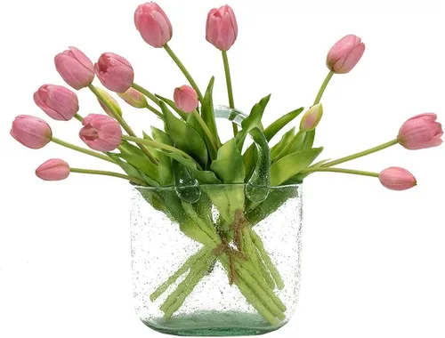 Vista 12 de DUYONE 15 flores de tulipanes artificiales, ramo de látex de tacto real, tulipanes falsos para oficina, boda, fiesta, hogar, cocina, jardín