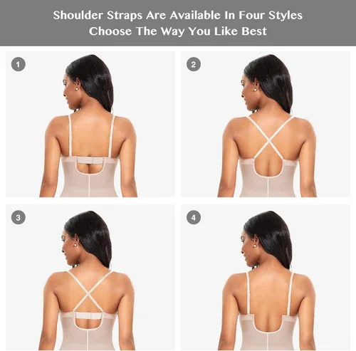 Vista 3 de FeelinGirl Faja moldeadora con control de abdomen para mujer, con escote en U, cuerpo completo, espalda baja, faja a la mitad del muslo con brasier
