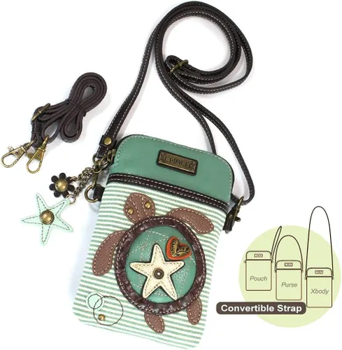Vista 5 de Chala Convertible Cruz-cuerpo ajustable correas y Star Zipper Turtle Stripe