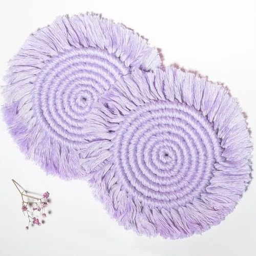 Vista 7 de Posavasos de macramé, tejidos bohemios, hechos a mano, absorbentes, para escritorio, cocina, comedor, bebida, picnic, inauguración de la casa