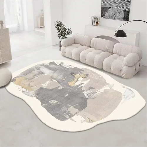 Vista 8 de Alfombra irregular, color gris y blanco, de 3 x 5 pies, no desprende pelusa, moderna, abstracta, simple, adecuada para sala de estar, dormitorio