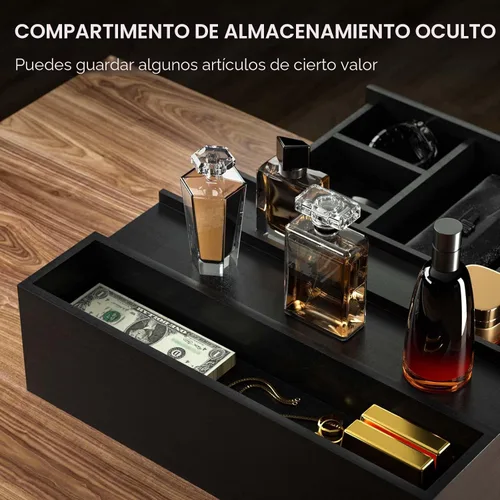 Vista 3 de Sephyroth Organizador de colonia para hombre, 3 niveles, estante elevado de exhibición de colonia con cajón, organización de perfumes y elevadores
