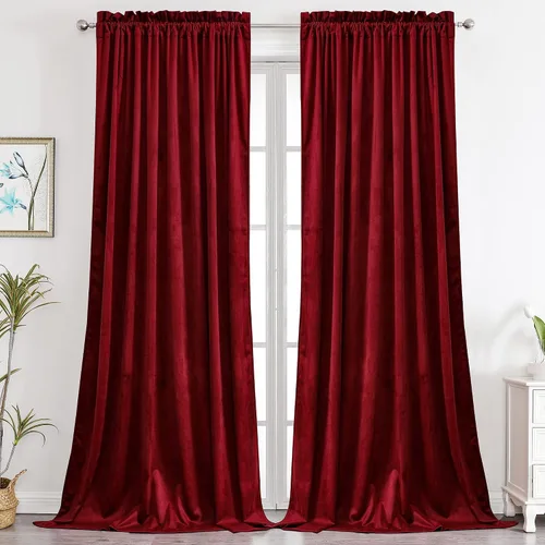 Vista 13 de Benedeco - Cortinas de terciopelo burdeos para ventana de dormitorio con pompón, cortinas de lujo súper suaves, oscurecimiento y aislamiento térmico