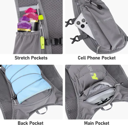 Vista 7 de Chaleco de hidratación para correr para mujeres y hombres, chaleco de agua mochila de 5 litros, mochila ligera de hidratación para senderismo