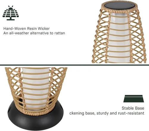 Vista 8 de Solar Yard Lámpara de pie para exteriores, luces de patio, farol con energía solar, resistente a la intemperie, luces de mimbre para terraza