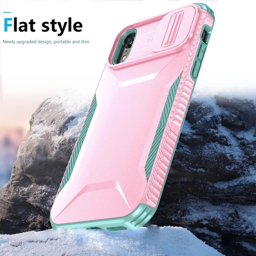 Vista 5 de Funda para iPhone XR con funda para cámara deslizante, de grado militar, antideslizante, resistente, a prueba de golpes, funda protectora para Apple