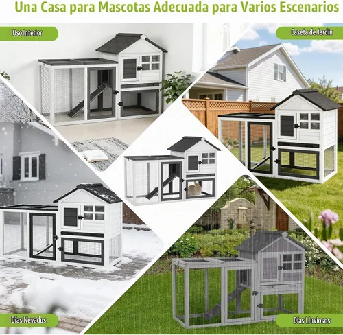 Vista 4 de GUTINNEEN Conejera grande para conejos, gallinero de madera para exteriores, resistente a la intemperie, jaula de conejillo de indias con techo
