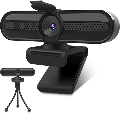 Vista 12 de Cámara web 2K 50FPS para PC/Mac, cámara de computadora con luces RGB de relleno, 2 micrófonos con cancelación de ruido, enfoque automático y trípode