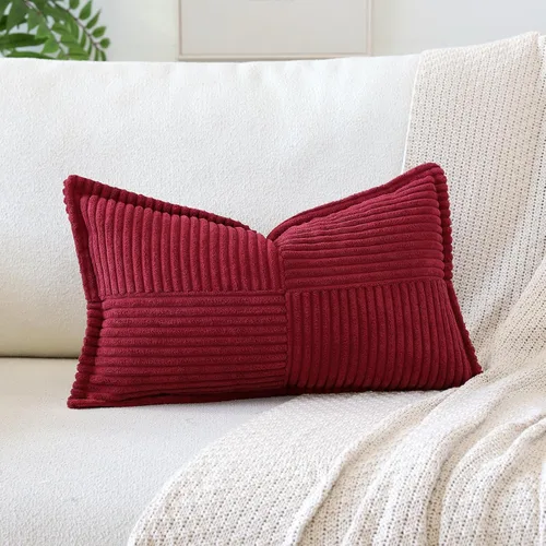 Vista 18 de OTOSTAR Fundas de almohada decorativas de pana a rayas con empalme, fundas de almohada bohemias súper suaves, almohadas decorativas con textura