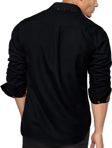 Vista 2 de DiBanGu Camisa casual de manga larga con botones para hombre, cuello de ajuste regular