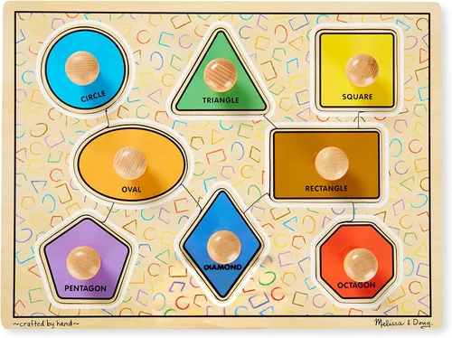 Vista 4 de Rompecabezas de formas grandes con asas grandes, de madera, Melissa & Doug (8 piezas)