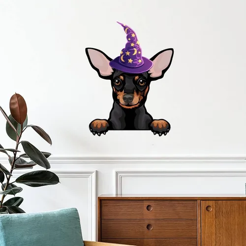 Vista 16 de Guangpat Calcomanías de pared de Halloween, brujas, bull terrier, decoración en miniatura, calcomanías de Feliz Halloween, decoración de pared