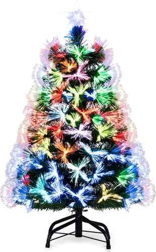 Vista 9 de Goplus Árbol de Navidad artificial de fibra óptica preiluminado de 3 pies, con luces LED multicolor y copos de nieve (3 pies)