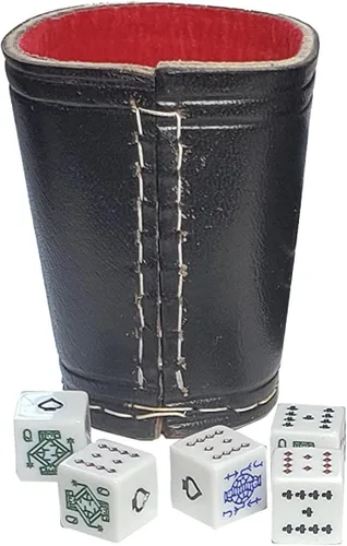 Vista 16 de Cyber-Deals - Taza compacta de cuero genuino para dados + dados con bolsa de almacenamiento de terciopelo negro