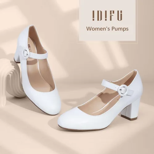 Vista 6 de IDIFU - Vestido de caramelo para mujer, zapatos Mary Jane, tacones de bloque bajo, punta redonda cerrada, oficina, trabajo, iglesia, boda, zapatos