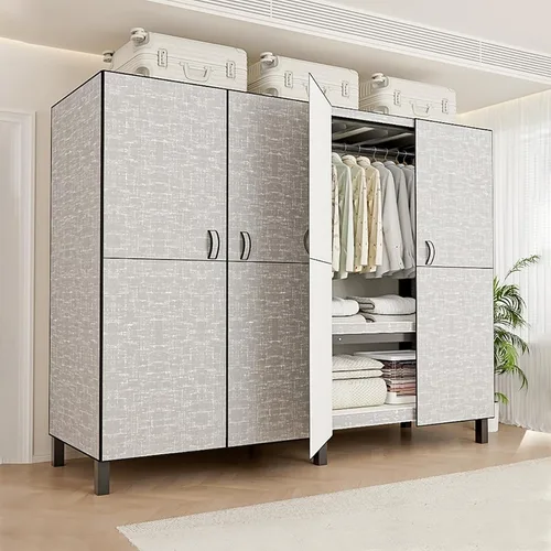 Vista 3 de Armario plegable portátil con ruedas, 2000 libras, perchero resistente con tapa, perchero de metal independiente para ropa, sistema