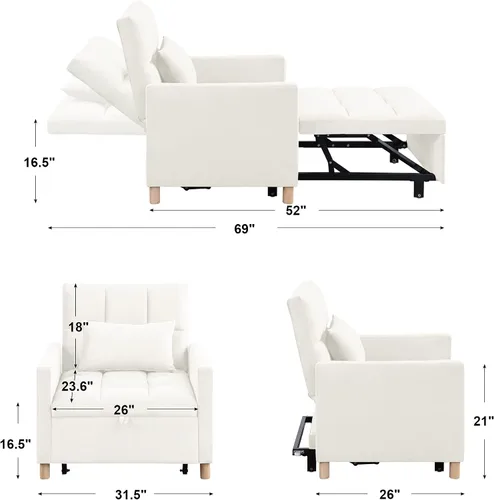 Vista 2 de Linique Sofá cama multifuncional con almohada, sofá convertible 3 en 1 de terciopelo suave, silla de cama extraíble para sala de estar, dormitorio