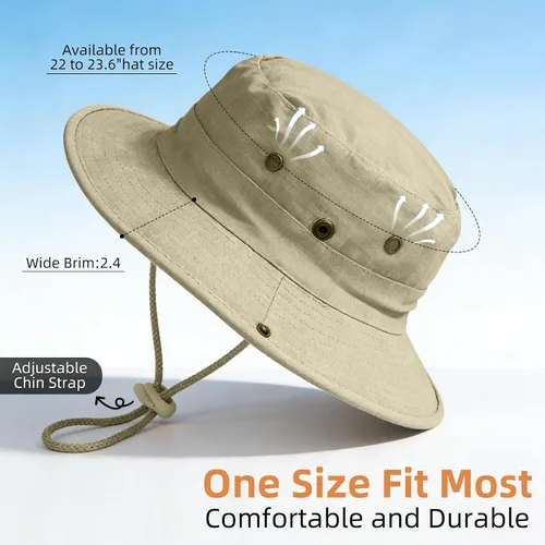 Vista 4 de Sombreros de sol para hombres y mujeres, sombrero de safari plegable beige (1pack-beige)