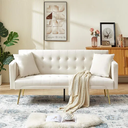 Vista 22 de Anwick Sofá cama moderno de terciopelo de 72 pulgadas, sofás plegables convertibles con 3 respaldos ajustables, asiento reclinable copetudo, patas