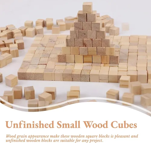 Vista 8 de Cubos de madera, 100 unidades, bloques de madera de 0.4 in, cubos de madera sin terminar, pequeños bloques cuadrados de madera para manualidades