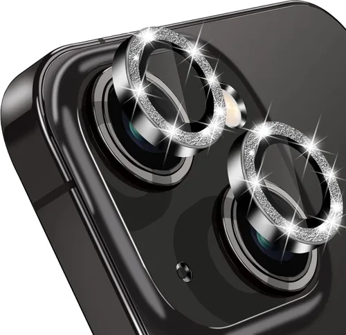Vista 15 de Compatible con iPhone 14 y 14 Plus, protector de lente de cámara antiarañazos, protector de pantalla de vidrio templado 9H, anillo de cámara a Negro