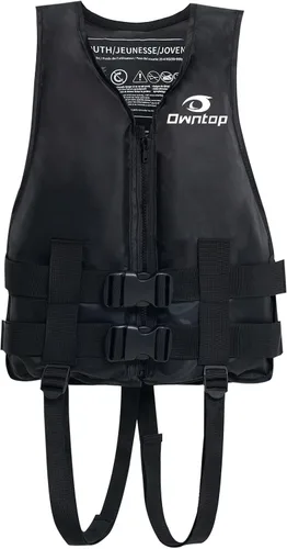 Vista 5 de Owntop Chaquetas de natación para niños y adultos de 50 a 125 libras de hebillas dobles, cremallera y correa de entrepierna, chaleco de esquí ligero