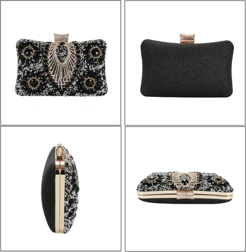 Vista 4 de COAIMANEY Bolso de mano de lentejuelas brillantes con diamantes de imitación para mujer, bolso de mano de noche, bolso de hombro para boda, fiesta