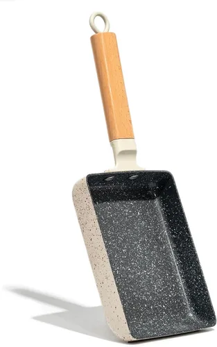 Vista 9 de Sartén cuadrada con revestimiento cerámico japonés Tamagoyaki para tortilla, pequeña sartén rectangular antiadherente con asa de madera (Gris oscuro)