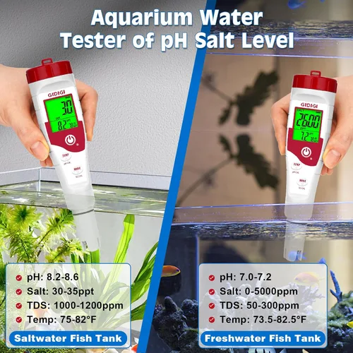 Vista 5 de Probador digital de sal de piscina,Medidor de salinidad de pH para piscina de agua salada,Medidor de sal 5 en 1 Probador de agua de piscina