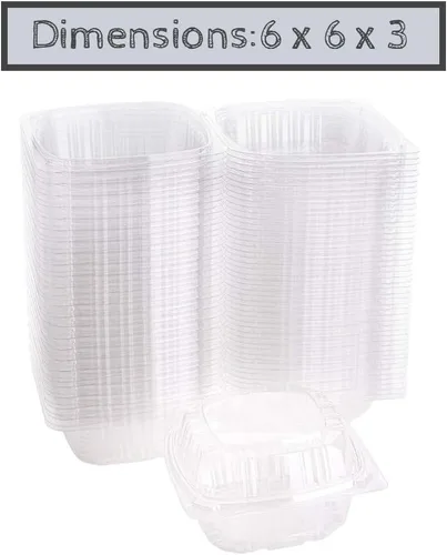 Vista 3 de Recipientes de postre (paquete de 25 – 6 x 6 x 3) contenedores de plástico desechables para alimentos, contenedor de alimentos transparente