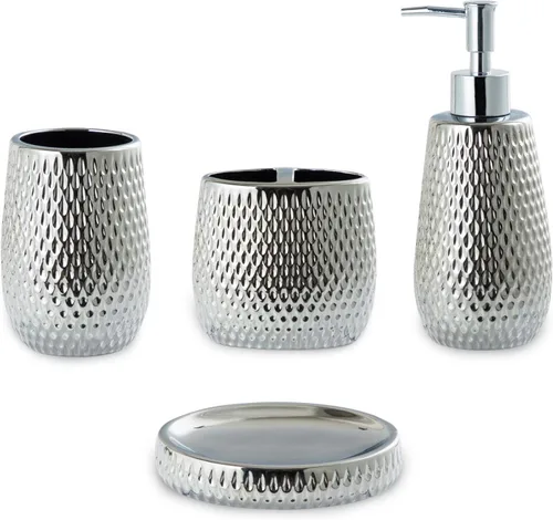Vista 9 de Juego de accesorios de baño dorados, 4 piezas de cerámica para decoración de baño, incluye dispensador de loción, soporte para cepillos de dientes