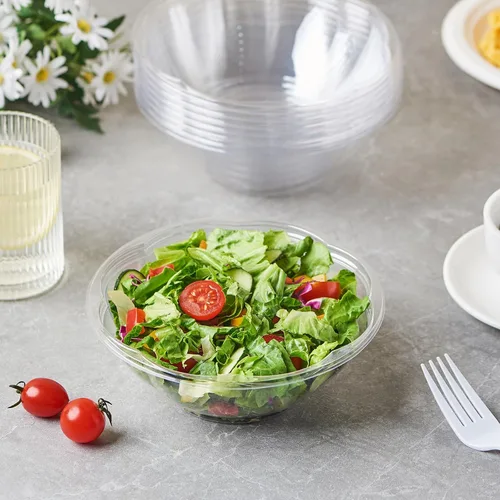 Vista 3 de 50 juegos de ensaladas de plástico transparente de 24 onzas con tapas herméticas desechables para llevar, recipientes para mezclar para frutas