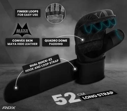 Vista 5 de Guantes RDX MMA para artes marciales, boxeo, entrenamiento de combate, guantes híbridos de palma abierta para hombres y mujeres, cuero maya hide