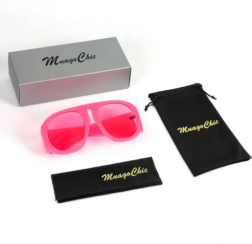 Vista 7 de MuagoChic MC2303 - Gafas de sol cuadradas de gran tamaño para mujer y hombre, estilo aviador, montura grande, gruesas, clásicas, para hombre