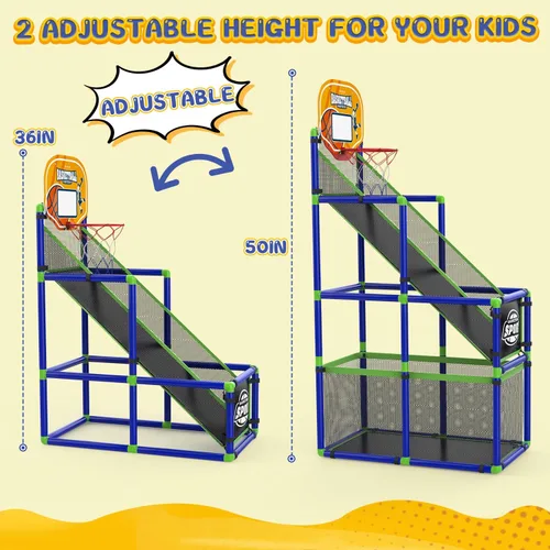 Vista 3 de EagleStone - Aro de baloncesto ajustable con retorno de pelota para niños Azul y amarillo