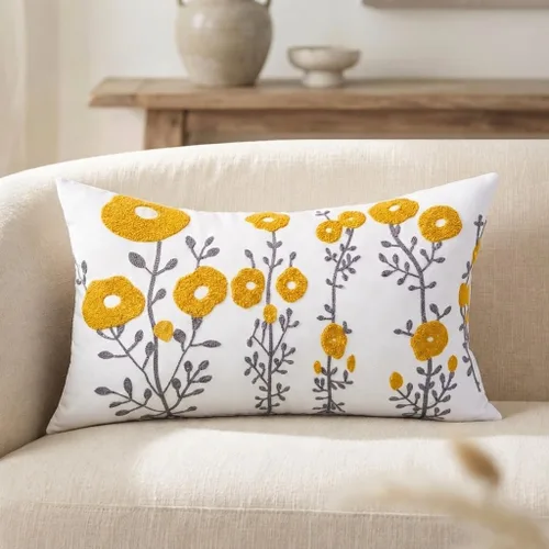 Vista 7 de ARTMAGIC Fundas decorativas para cojín con flores amarillas bordadas, fundas de almohada cuadradas estilo granja para sofá, cama, sala de estar