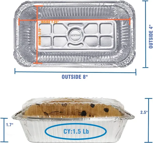 Vista 2 de Moldes de pan desechables de papel de aluminio Sartenes para pan de 1.5 libras con tapas Paquete de 50 Cajas de postre – Perfecto