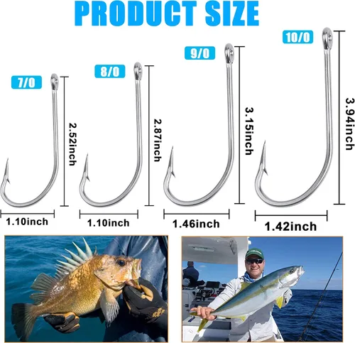 Vista 4 de Ganchos de pesca de mango largo para agua salada, 60 piezas de ganchos de pesca de acero inoxidable O'Shaughnessy J Hooks 34007 Gancho forjado