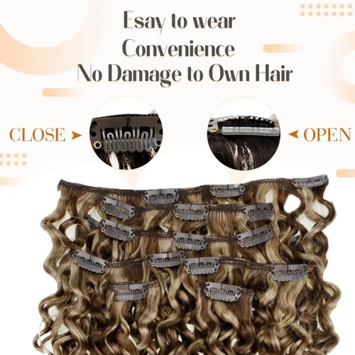 Vista 100 de Hetto . Extensiones de cabello humano rizado con clip, color #1 negro azabache, extensiones de cabello humano ondulado natural para cabeza completa