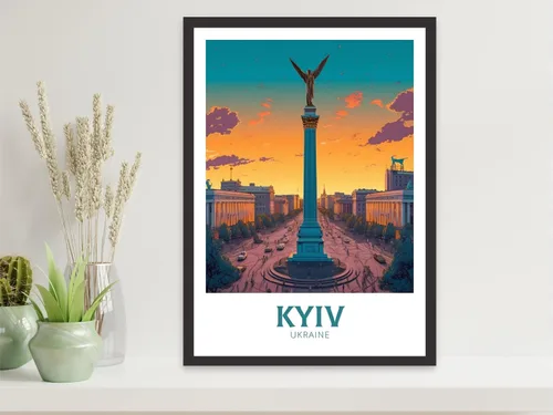 Vista 2 de Impresión de viaje de Kiev Ucrania Cartel de Kiev Diseño de Kiev Arte mural de Kiev Ilustración de Kiev Ucrania Póster de Kiev Ucrania